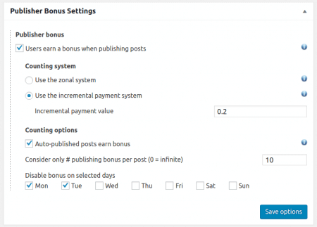 Publisher Bonus Settings