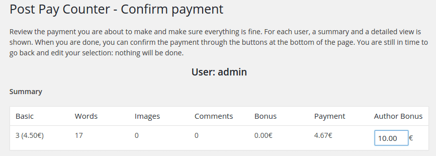 Author Payment Bonus - Confirm payment page
