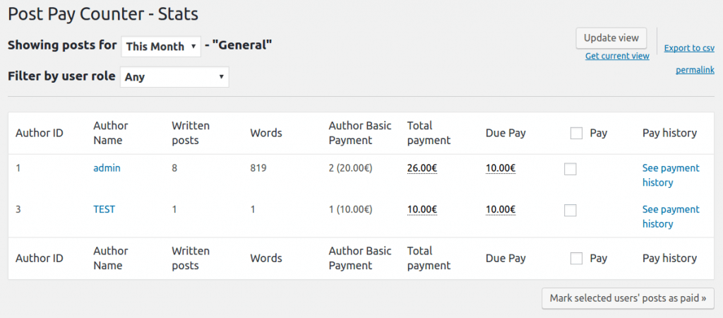 Author Basic Payment Post Pay Counter - Stats