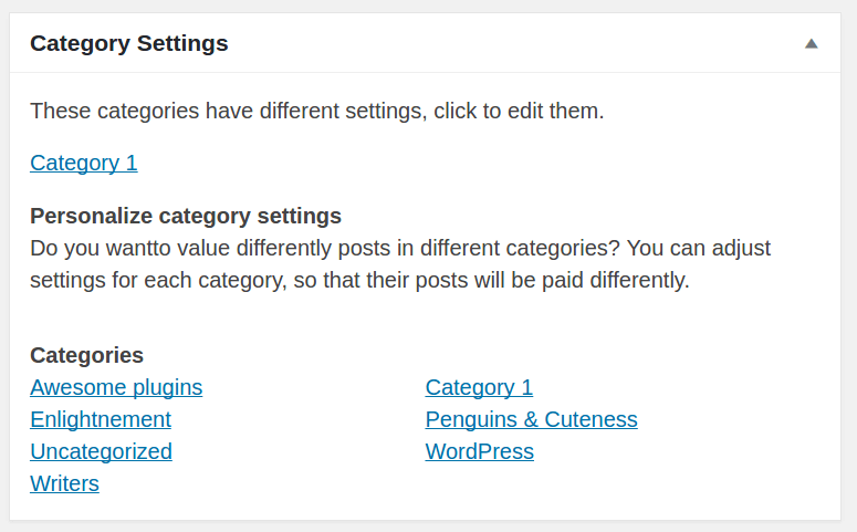 Category Custom Settings